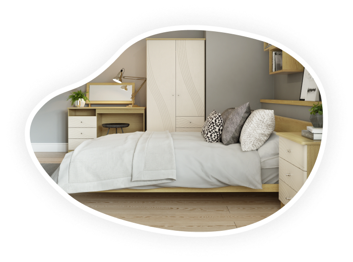 Bed and wardrobe in bedroom