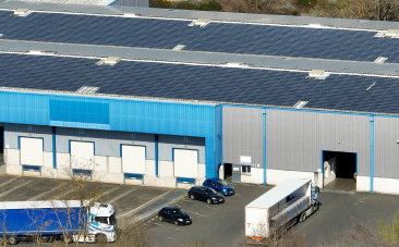 Solar panels on a large building